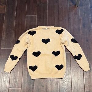 Heart Patterned Beige and Black Sweater